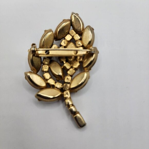 Vintage Leaf Multicolor Rhinestone Brooch Milk White & Aurora Borealis - Picture 5 of 6